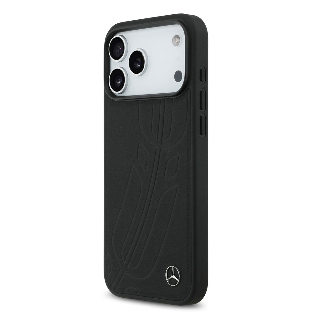 Mercedes-Benz iPhone 17 Pro Max Backcover hoesje - Genuine Leather - Magsafe - Large Laurel Leave - Zwart-Hoesjes-Ilumina Benelux