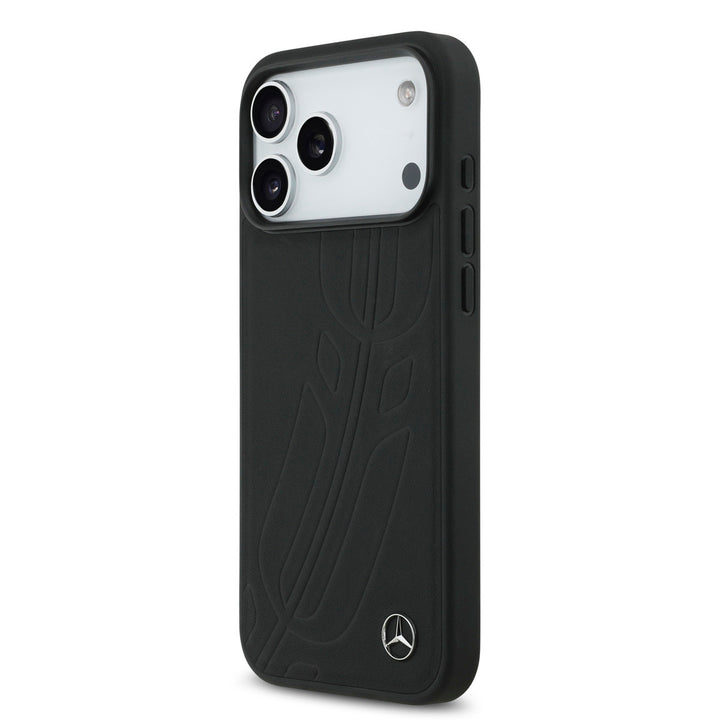Mercedes-Benz iPhone 17 Pro Max Backcover hoesje - Genuine Leather - Magsafe - Large Laurel Leave - Zwart-Hoesjes-Ilumina Benelux