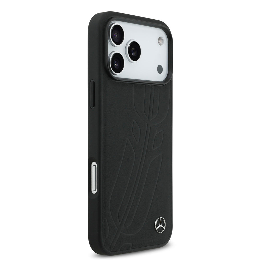 Mercedes-Benz iPhone 17 Pro Max Backcover hoesje - Genuine Leather - Magsafe - Large Laurel Leave - Zwart-Hoesjes-Ilumina Benelux