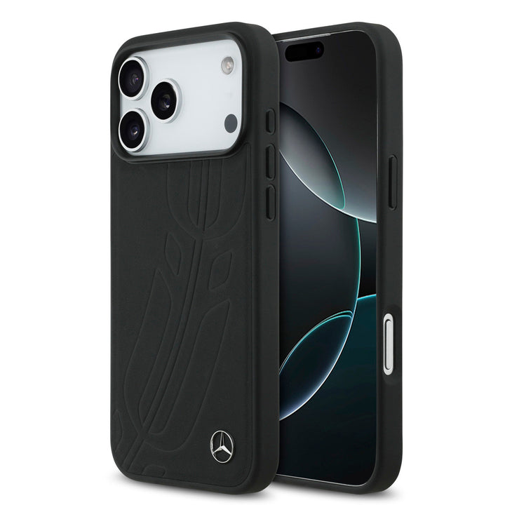Mercedes-Benz iPhone 17 Pro Max Backcover hoesje - Genuine Leather - Magsafe - Large Laurel Leave - Zwart-Hoesjes-Ilumina Benelux