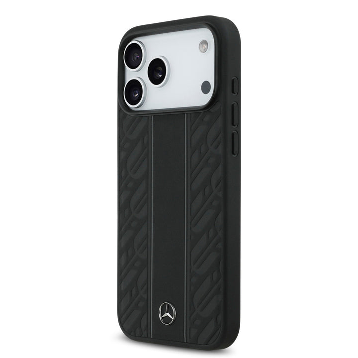 Mercedes-Benz iPhone 17 Pro Max Backcover hoesje - Genuine Leather - Magsafe - Laurel Leaves and Stripes - Zwart-Hoesjes-Ilumina Benelux