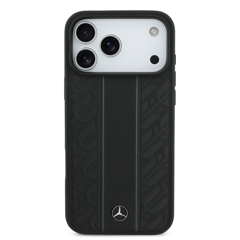 Mercedes-Benz iPhone 17 Pro Max Backcover hoesje - Genuine Leather - Magsafe - Laurel Leaves and Stripes - Zwart-Hoesjes-Ilumina Benelux