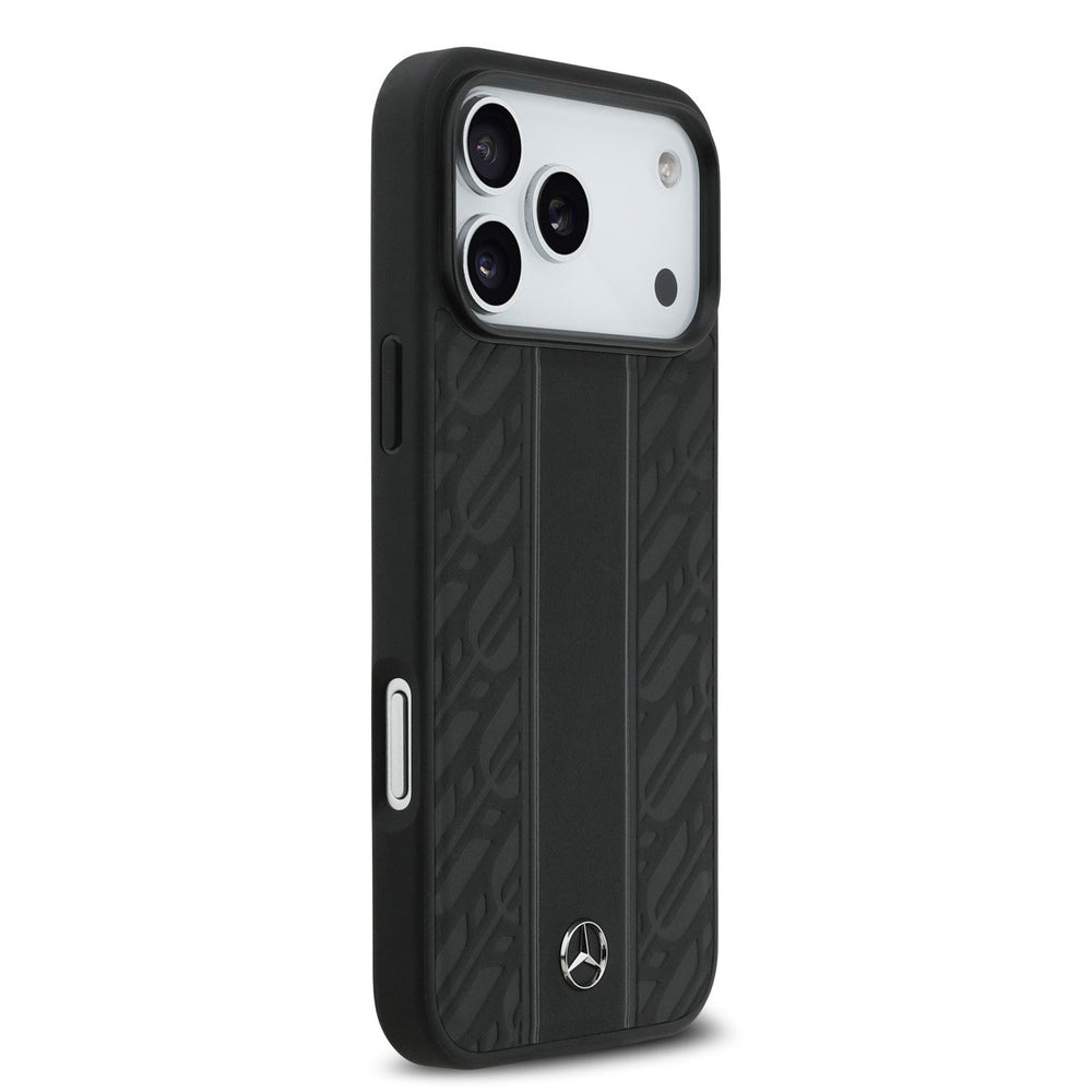 Mercedes-Benz iPhone 17 Pro Max Backcover hoesje - Genuine Leather - Magsafe - Laurel Leaves and Stripes - Zwart-Hoesjes-Ilumina Benelux