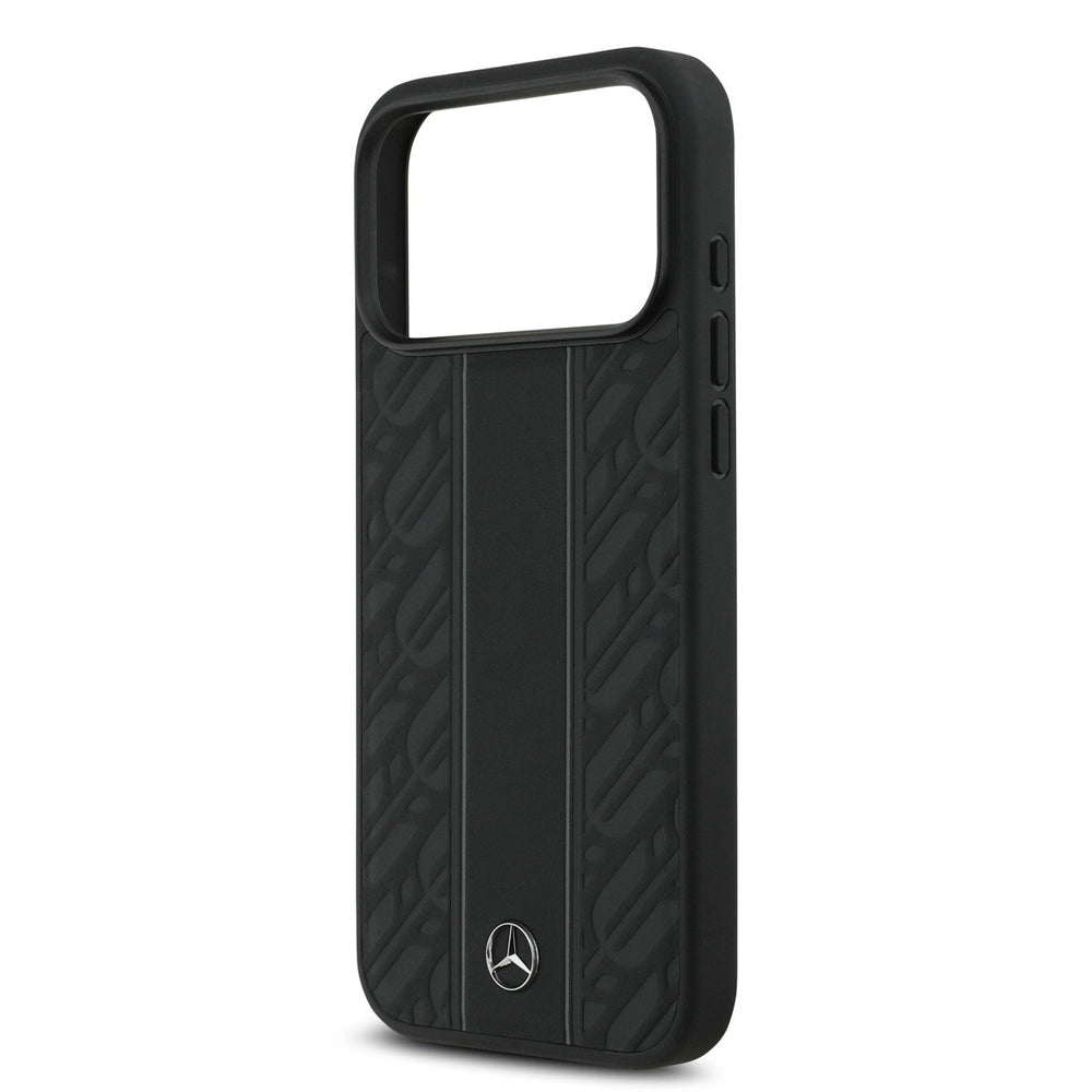 Mercedes-Benz iPhone 17 Pro Max Backcover hoesje - Genuine Leather - Magsafe - Laurel Leaves and Stripes - Zwart-Hoesjes-Ilumina Benelux