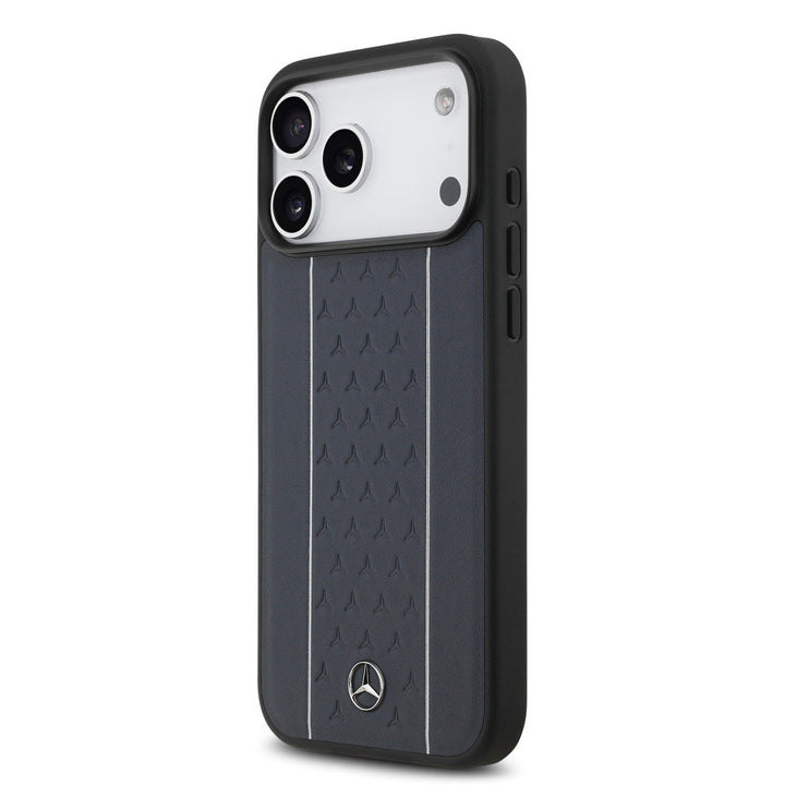 Mercedes-Benz iPhone 17 Pro Max Backcover hoesje - Genuine Leather - Magsafe - Star Pattern and White Stripes - Navy-Hoesjes-Ilumina Benelux