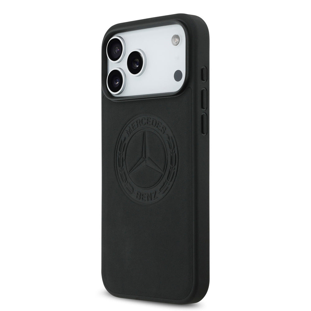 Mercedes-Benz iPhone 17 Pro Max Backcover hoesje - Genuine Leather - Magsafe - Vintage Logo - Zwart-Hoesjes-Ilumina Benelux