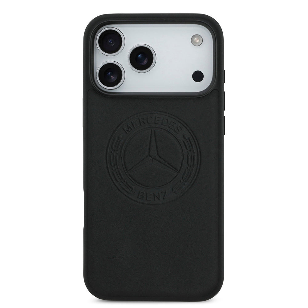 Mercedes-Benz iPhone 17 Pro Max Backcover hoesje - Genuine Leather - Magsafe - Vintage Logo - Zwart-Hoesjes-Ilumina Benelux