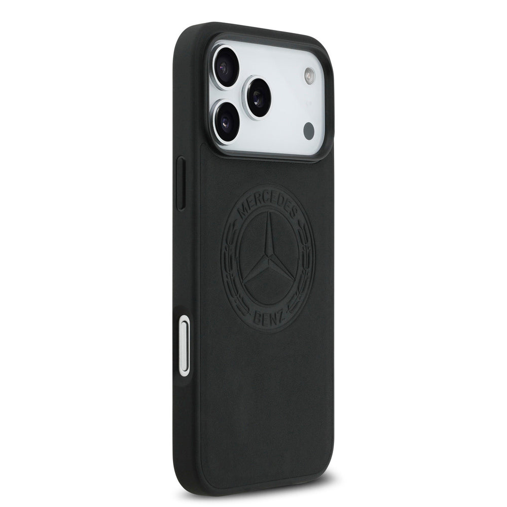 Mercedes-Benz iPhone 17 Pro Max Backcover hoesje - Genuine Leather - Magsafe - Vintage Logo - Zwart-Hoesjes-Ilumina Benelux