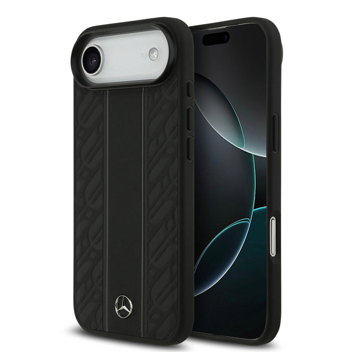 Mercedes-Benz iPhone Air Backcover hoesje - Genuine Leather - Magsafe - Laurel Leaves and Stripes - Zwart-Hoesjes-Ilumina Benelux