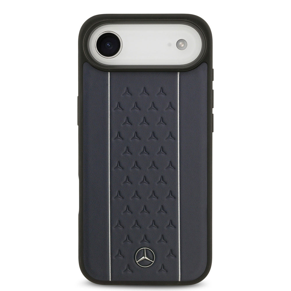 Mercedes-Benz iPhone Air Backcover hoesje - Genuine Leather - Magsafe - Star Pattern and White Stripes - Navy-Hoesjes-Ilumina Benelux