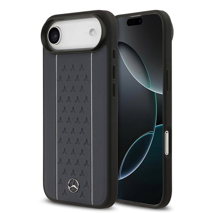 Mercedes-Benz iPhone Air Backcover hoesje - Genuine Leather - Magsafe - Star Pattern and White Stripes - Navy-Hoesjes-Ilumina Benelux