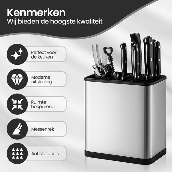 Messenrek – Keukenrek zonder boren – Ophangbare keuken organizer voor messen & bestek – Zelfklevend wandrek – Zwart-Leeg messenblok-Ilumina Benelux