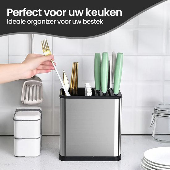 Messenrek – Keukenrek zonder boren – Ophangbare keuken organizer voor messen & bestek – Zelfklevend wandrek – Zwart-Leeg messenblok-Ilumina Benelux