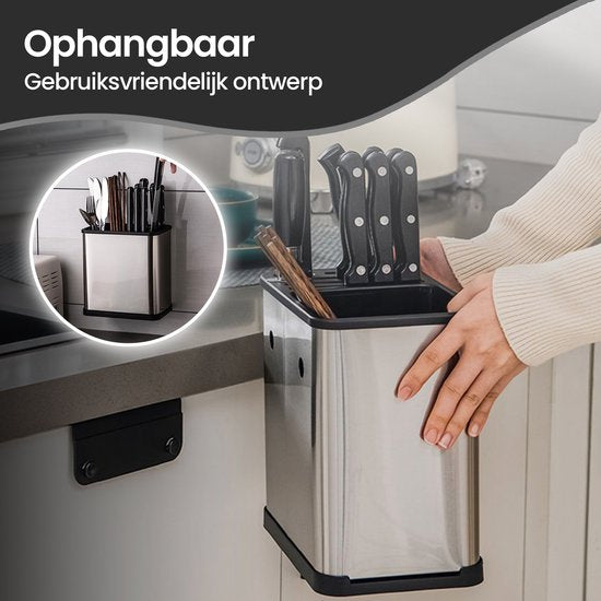 Messenrek – Keukenrek zonder boren – Ophangbare keuken organizer voor messen & bestek – Zelfklevend wandrek – Zwart-Leeg messenblok-Ilumina Benelux