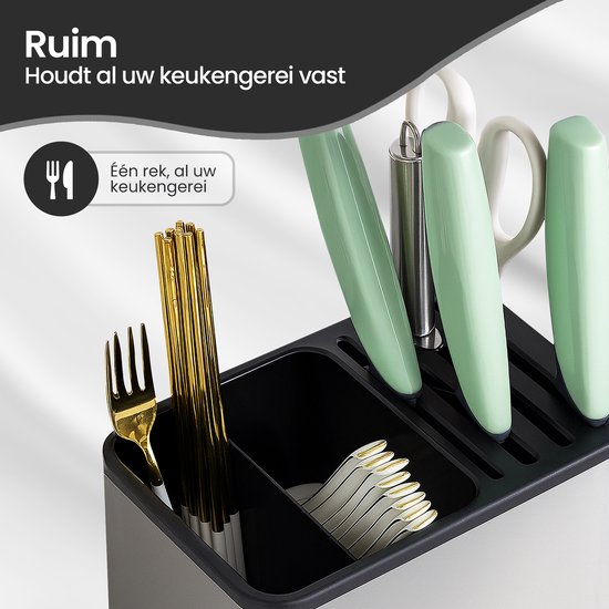 Messenrek – Keukenrek zonder boren – Ophangbare keuken organizer voor messen & bestek – Zelfklevend wandrek – Zwart-Leeg messenblok-Ilumina Benelux
