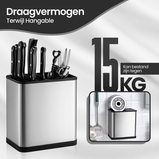 Messenrek – Keukenrek zonder boren – Ophangbare keuken organizer voor messen & bestek – Zelfklevend wandrek – Zwart-Leeg messenblok-Ilumina Benelux