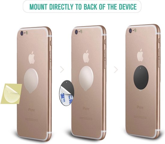 Metalen platen telefoonhouder auto – 8 stuks rond & rechthoek – 3M plakstrip – Vervangend metaal – Zwart-Telefoonhouders-Ilumina Benelux