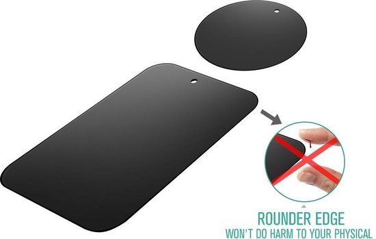 Metalen platen telefoonhouder auto – 8 stuks rond & rechthoek – 3M plakstrip – Vervangend metaal – Zwart-Telefoonhouders-Ilumina Benelux