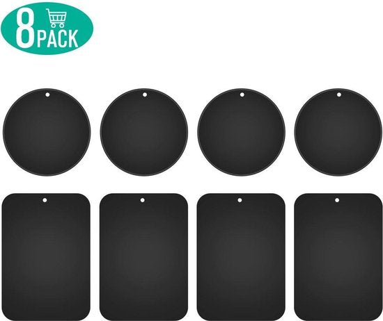 Metalen platen telefoonhouder auto – 8 stuks rond & rechthoek – 3M plakstrip – Vervangend metaal – Zwart-Telefoonhouders-Ilumina Benelux