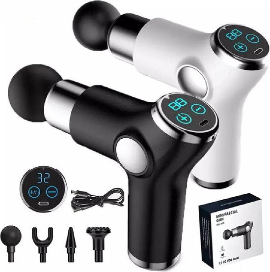 Mini massage gun gezicht – Professioneel facial gun – 4 opzetstukken – Oplaadbaar 32 standen – 2000 mAh – Zwart-Massage-accessoire-Ilumina Benelux