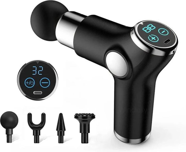 Mini massage gun gezicht – Professioneel facial gun – 4 opzetstukken – Oplaadbaar 32 standen – 2000 mAh – Zwart-Massage-accessoire-Ilumina Benelux