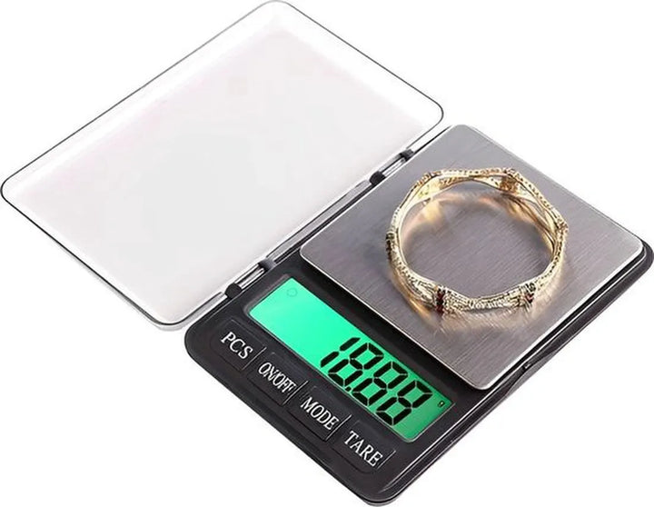 Mini zakweegschaal – Digitale precisieweegschaal 0,01g-200g – Voor sieraden & keuken – Met deksel en batterijen – Zwart-Personenweegschaal-Ilumina Benelux