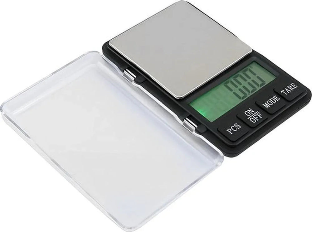 Mini zakweegschaal – Digitale precisieweegschaal 0,01g-200g – Voor sieraden & keuken – Met deksel en batterijen – Zwart-Personenweegschaal-Ilumina Benelux