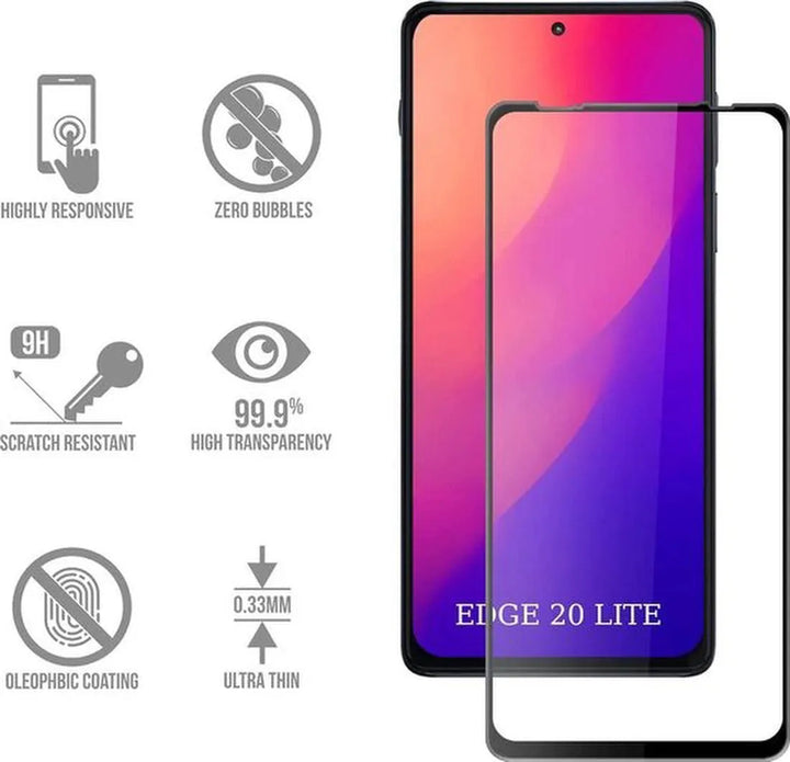 Motorola Edge 20 Lite Screenprotector Full Cover Screenprotector Gehard 9H – 2-Pack-Ilumina Benelux
