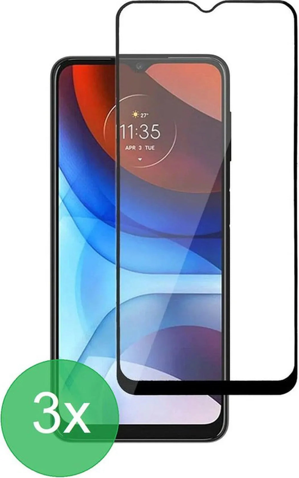 Motorola Moto E7 Screenprotector Full Cover Screenprotector Gehard 9H – Anti-kras – 3-Pack Tempered Glas-Ilumina Benelux