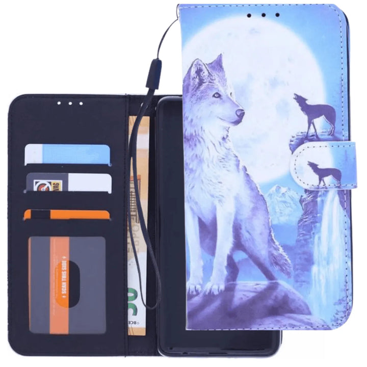 Motorola Moto G9 Play Hoesjes – Bookcase met Wolf Print – Magneetsluiting – 2x Screenprotector – Zwart-Ilumina Benelux