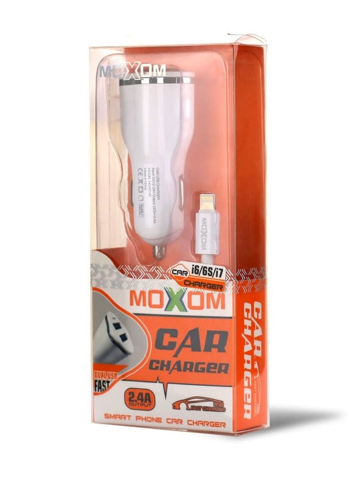 Moxom KC-07 2.4A Autolader met Lightning Kabel - Wit-Oplader-Ilumina Benelux