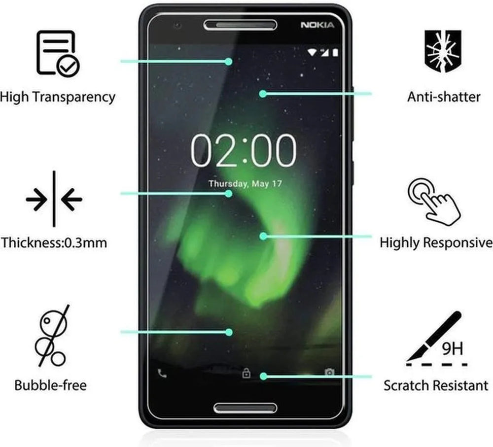 Nokia 2.1 Screenprotector Gehard 9H – Anti-kras – Tempered Glas – 1-Pack-Ilumina Benelux