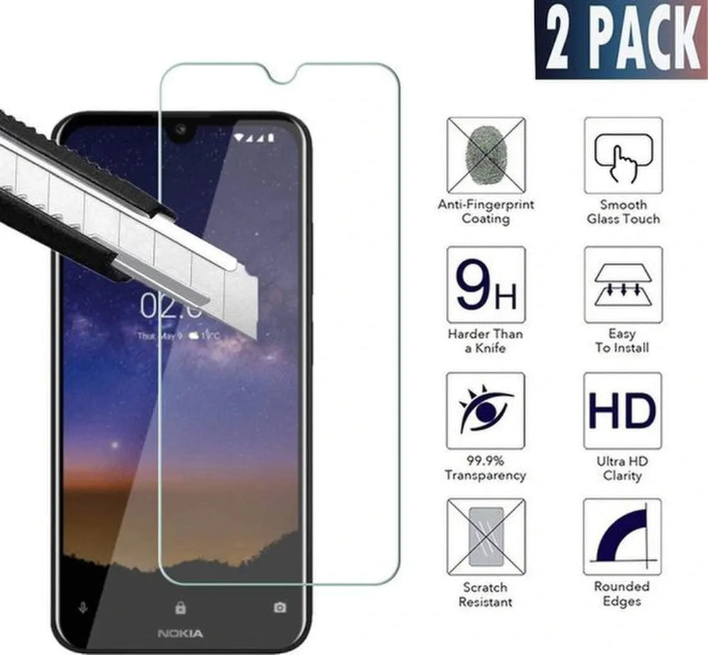 Nokia 2.2 Screenprotector Gehard 9H – Anti-kras – 2-Pack-Ilumina Benelux