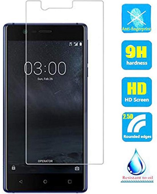Nokia 3 Screenprotector Gehard 9H – Anti Kras – Tempered Glas – 1-Pack-Ilumina Benelux