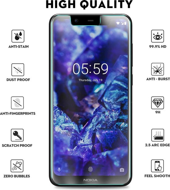 Nokia 5.1 Plus Screenprotector Gehard 9H – Anti-kras – 2-Pack-Ilumina Benelux