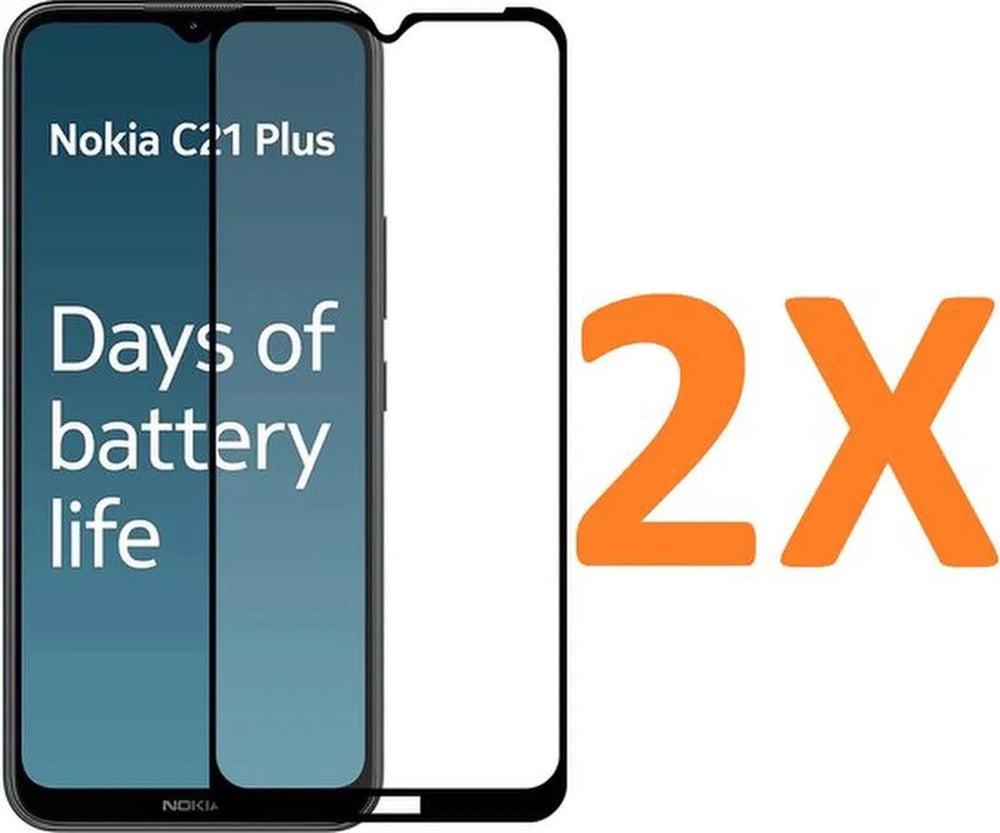 Nokia C21 Plus Screenprotector Full Cover Screenprotector Gehard 9H – 2-Pack-Ilumina Benelux