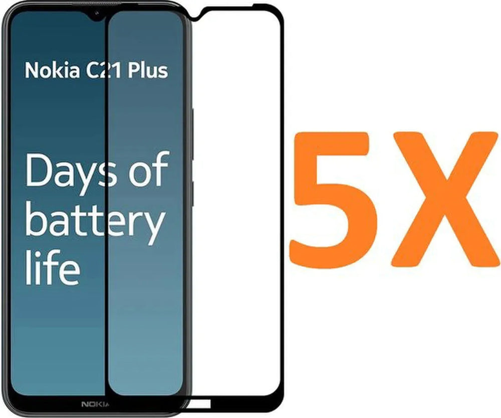 Nokia C21 Plus Screenprotector Full Cover Screenprotector Gehard 9H – Anti-kras – Tempered Glas – 5-Pack-Ilumina Benelux