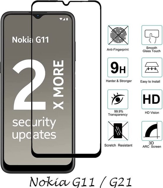 Nokia G11/G21 Screenprotector Gehard 9H Screenprotector Full Cover – 2-Pack-Ilumina Benelux