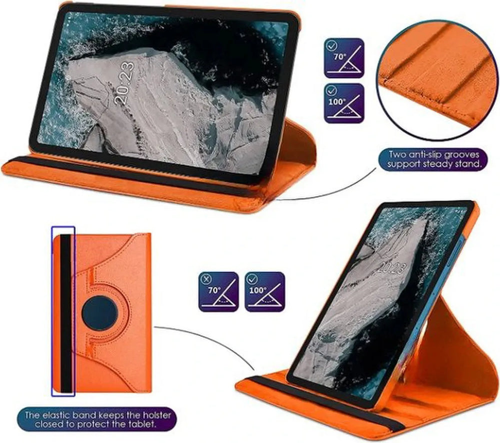 Nokia T20 – Multi Stand Case Hoesjes – 360° draaibaar – Oranje-Tablethoesjes-Ilumina Benelux