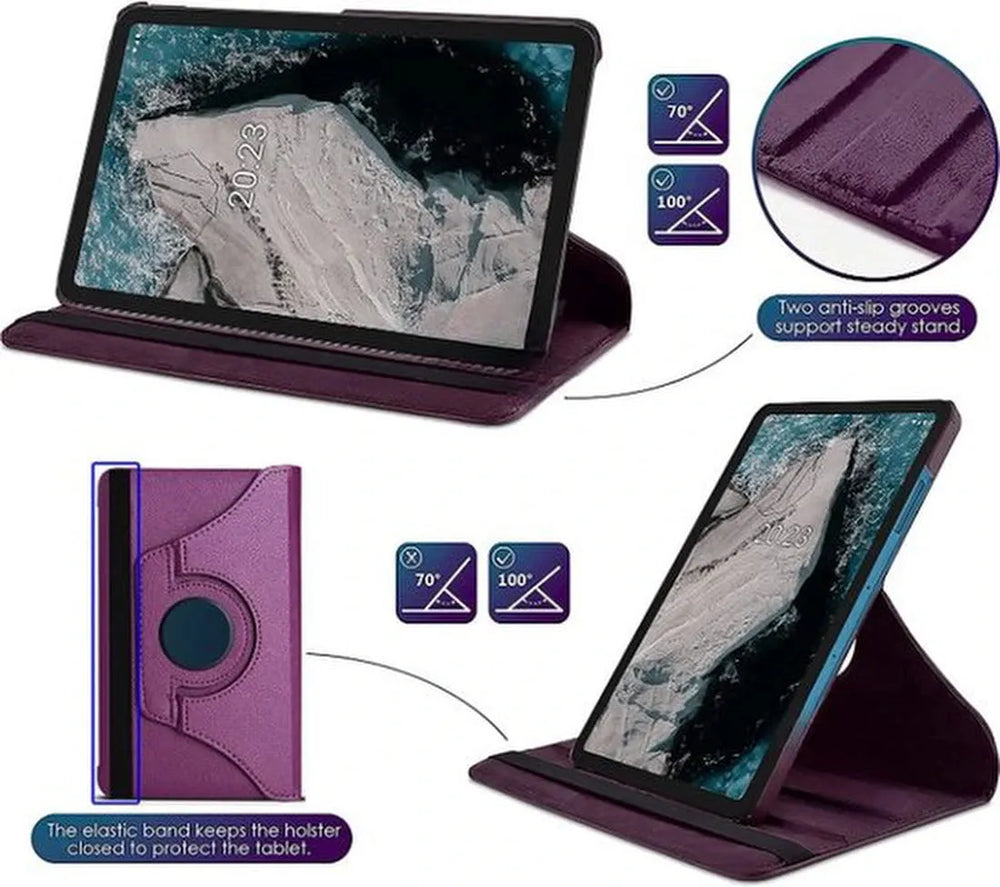 Nokia T20 – Multi-Stand Case Hoesjes – 360° draaibaar – Paars-Tablethoesjes-Ilumina Benelux