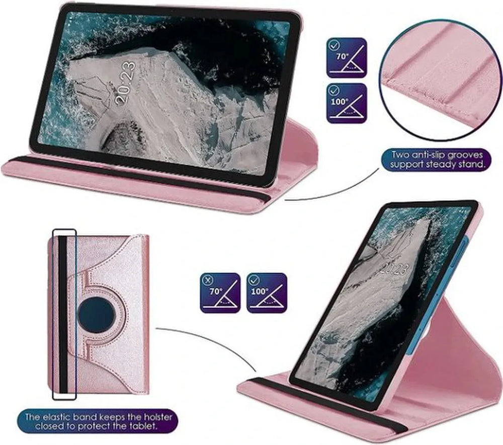 Nokia T20 – Multi Stand Case Hoesjes – 360° draaibaar – Roségoud-Tablethoesjes-Ilumina Benelux
