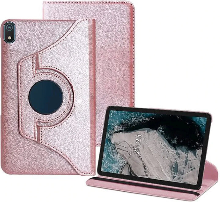 Nokia T20 – Multi Stand Case Hoesjes – 360° draaibaar – Roségoud-Tablethoesjes-Ilumina Benelux