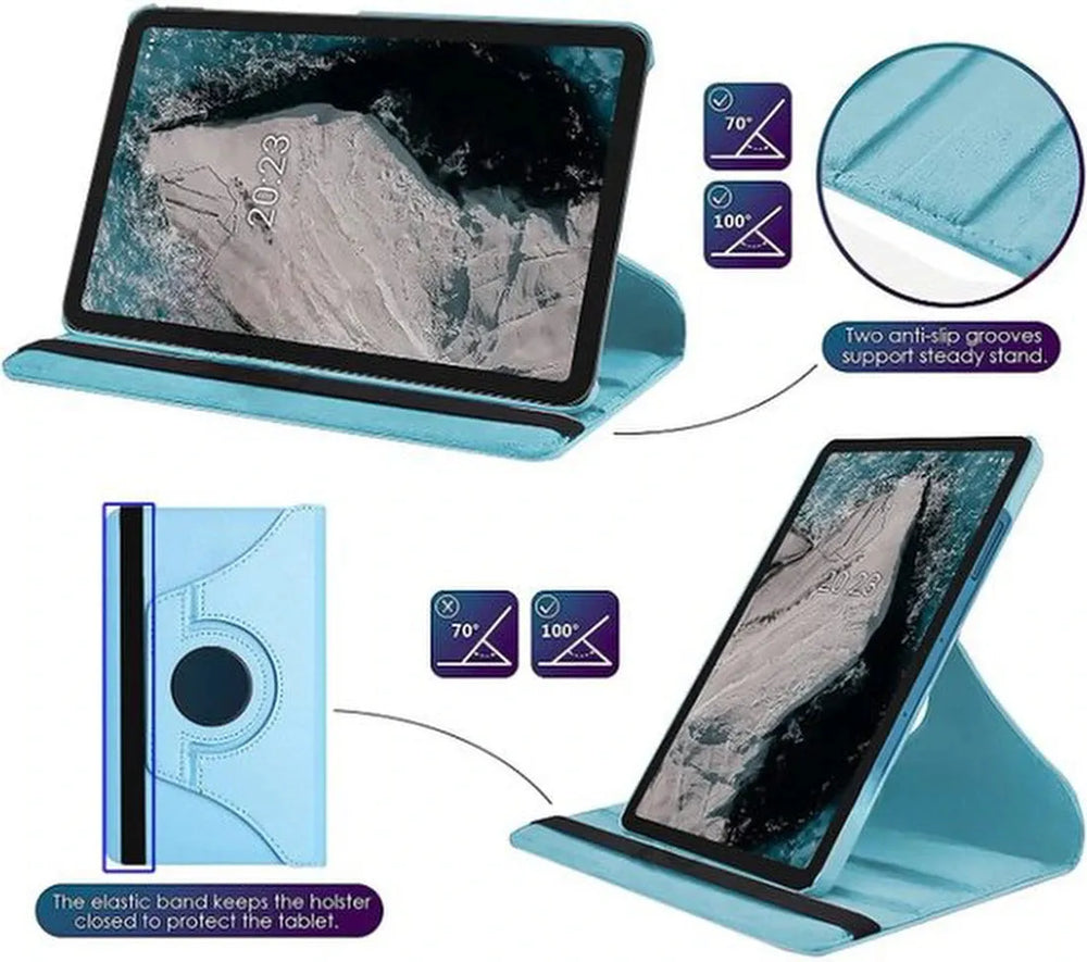 Nokia T20 – Multi Stand Case Hoesjes – 360° draaibaar – Turquoise-Tablethoesjes-Ilumina Benelux