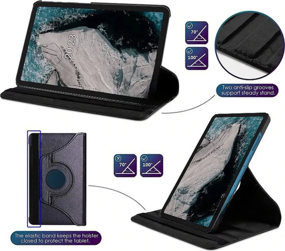 Nokia T20 – Multi-stand Hoesjes – 360° draaibaar – Zwart-Tablethoesjes-Ilumina Benelux