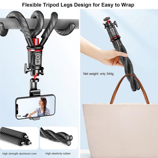 Octopus Tripod Statief XL – Flexibel statief voor smartphone & DSLR – Bluetooth afstandsbediening – 360° draaibaar – 3kg draagkracht – Zwart-Selfiesticks-Ilumina Benelux