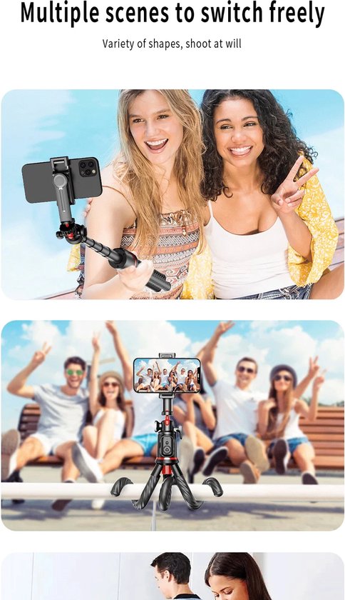 Octopus Tripod Statief XL – Flexibel statief voor smartphone & DSLR – Bluetooth afstandsbediening – 360° draaibaar – 3kg draagkracht – Zwart-Selfiesticks-Ilumina Benelux