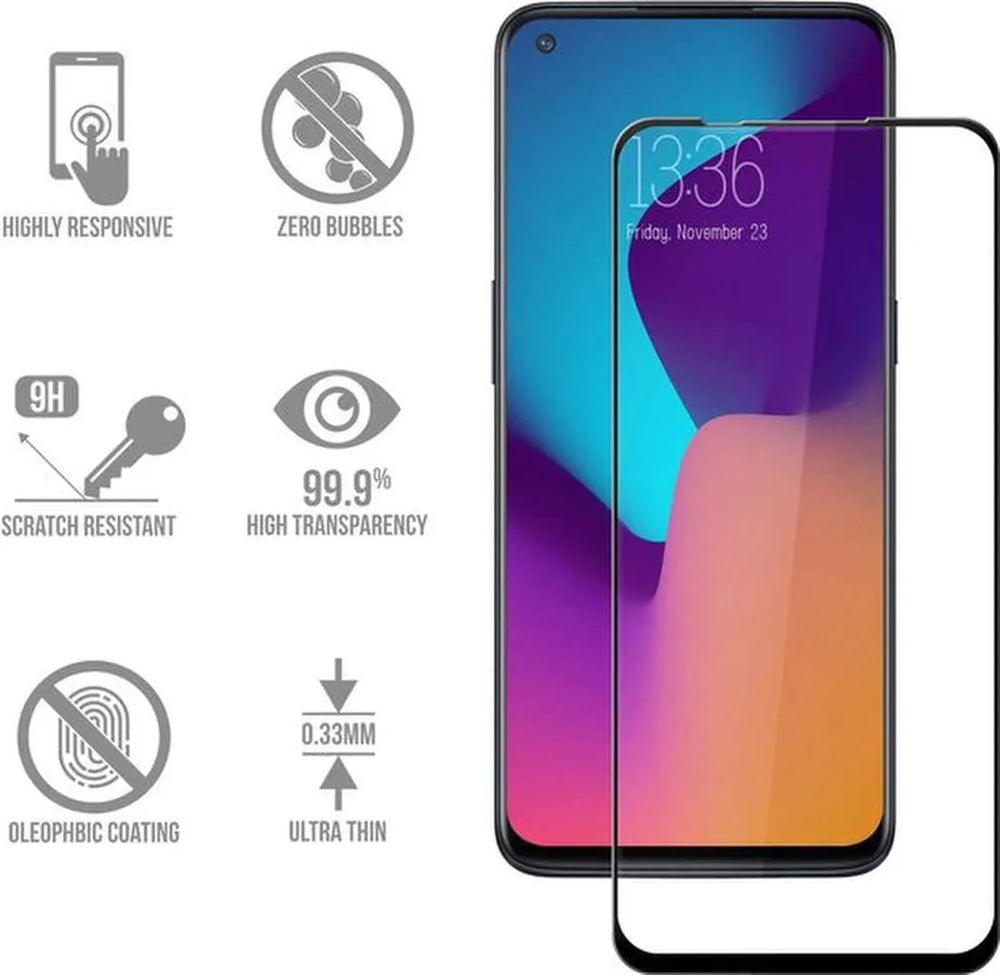 OnePlus Nord N100 Screenprotector Full Cover Screenprotector Gehard 9H – 2-Pack-Ilumina Benelux