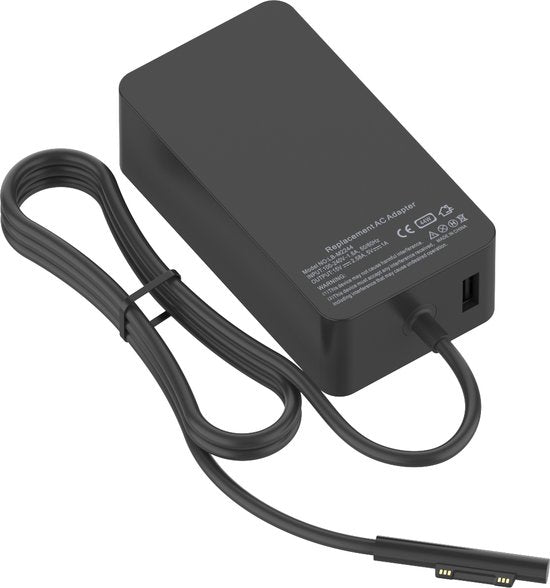 Oplader – Geschikt voor Microsoft Surface Pro 3/4/5/6 & Surface Book/Laptop/Go – 44W 15V 2,58A – USB 5V 1A – Zwart-Voedingsadapter-Ilumina Benelux
