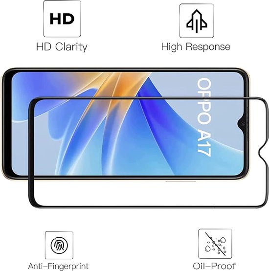 Oppo A17 Screenprotector Full Cover Screenprotector Gehard 9H – Anti-Kras – Tempered Glas – 2-Pack-Ilumina Benelux