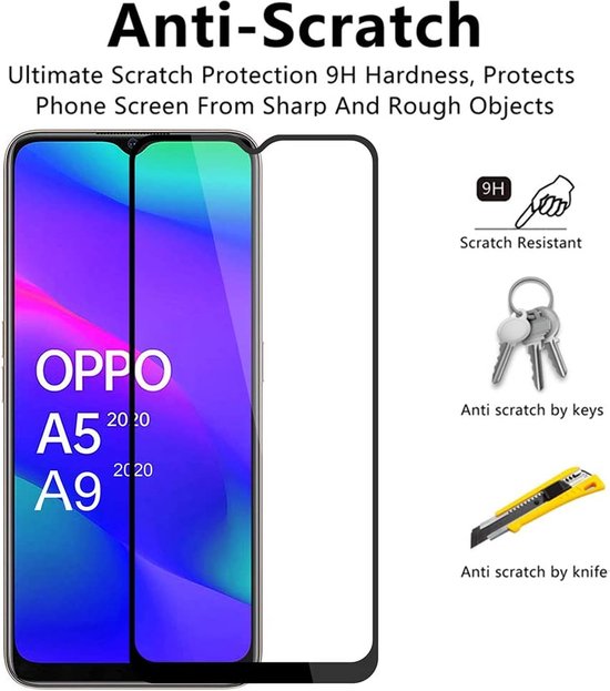 Oppo A5 / A9 2020 Screenprotector Full Cover Screenprotector Gehard 9H – Anti-kras – Tempered Glas – 3-Pack-Ilumina Benelux